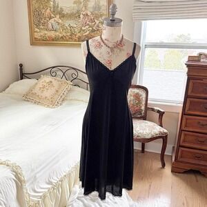 black slip dress  70s shadowline black slip dress size 40